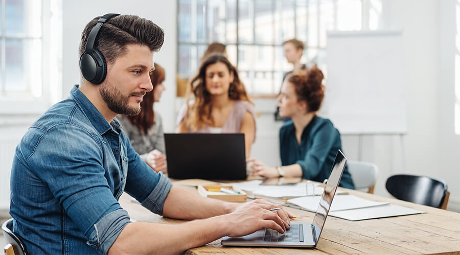 office workers with gadgets
